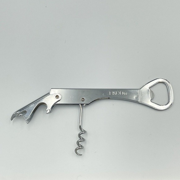 Vintage EKCO Stainless Steel Wine Bottle Can Opener Cork Screw Seal Cutter - Picture 1 of 3